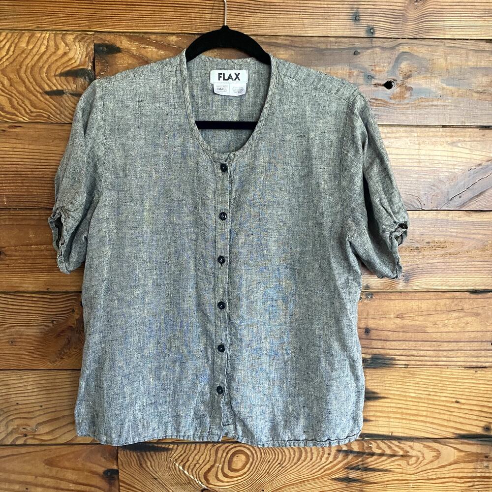 Flax short sleeve button down linen top